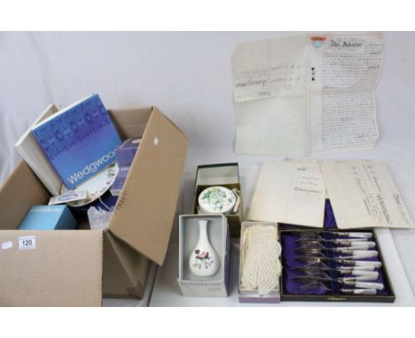 Quantity of Boxed Wedgwood Hathaway Rose Items, Boxed Wedgwood Dish, Boxed Elizabethan Pheasant Coffee Set, Boxed Aynsley Pla