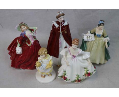 Four Royal Doulton Figurines - Elegance, What's the matter, Autumn Breezes and Country Rose plus Royal Worcester Figure of Th