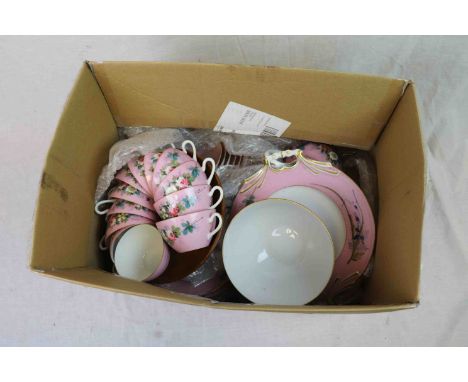 Victorian Part Tea Service, Pink Bodies decorated with Sprays of Flowers comprising 12 Tea Cups, 12 Saucers, 11 Tea Plates, M