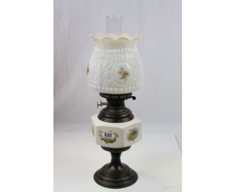 Early 20th century Oil Lamp with Milk Glass Shade and Ceramic Well