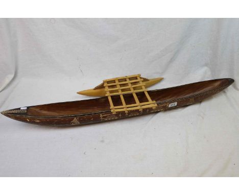 Ethnic Wooden Carved Model of a Fijian Long Boat / Canoe