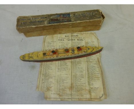 Chad Valley "Take to Pieces" model of RMS Queen Mary, boxed with key chart, circa 1940s