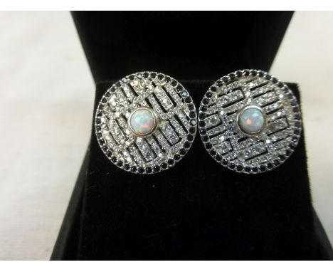 Pair of Silver CZ and Opal Set Earrings