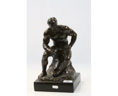 After Rodin, Bronze Effect Statue of a Seated Naked Man