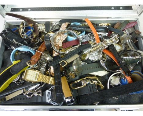 Rigid Metal Display Case with Mixed Ladies and Gents Quartz Wristwatches to include Accurist, Casio, lorus, etc