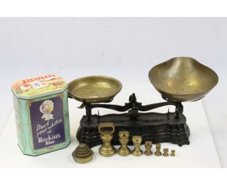 Set of Iron Scales with Brass Pans and Weights