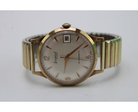 A 9ct gold gentleman's Accurist wristwatch, 21 jewels movement, date aperture at 3, Roman numerals at 12, 6 and 9, applied ba