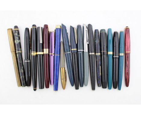 A collection of vintage fountain pens with examples by 'Waterman's', 'Conway Stewart' and other similar makers, odd 14k nibs.