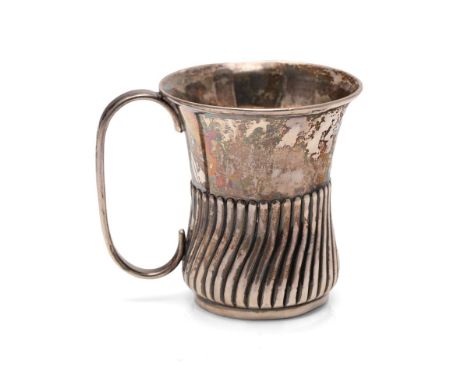 Victorian silver christening tankard, swirling lower body with trumpet form opening, Birmingham 1888, with engraving, 127.8g.