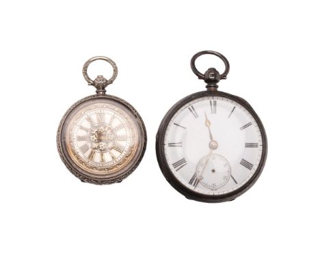 A silver fusee pocket watch, London 1875, with a silver .800 fob watch (2).  Untested.
