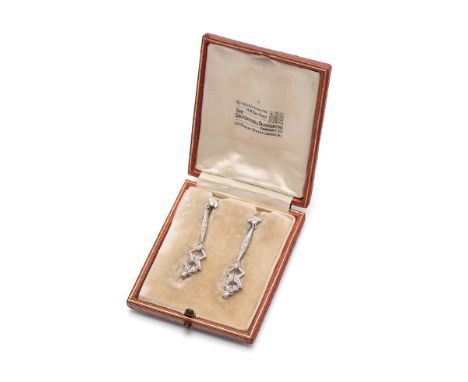 A pair of Art Deco platinum diamond drop earrings, in the Cartier style, unmarked but XRF as platinum, with single diamond to