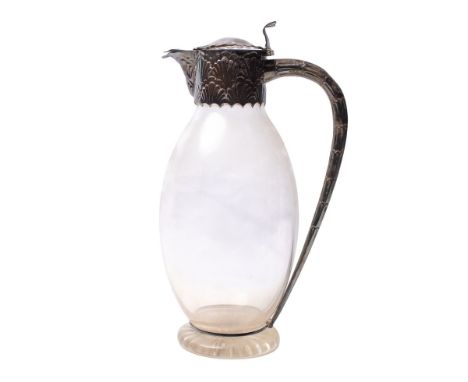 Victorian silver and glass claret jug, with bamboo effect handle, London 1893, 26cm tall.  In good condition with no obvious 