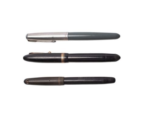 Three vintage fountain pens to include two Swan pens with 14ct gold nibs and a Parker example, (3).