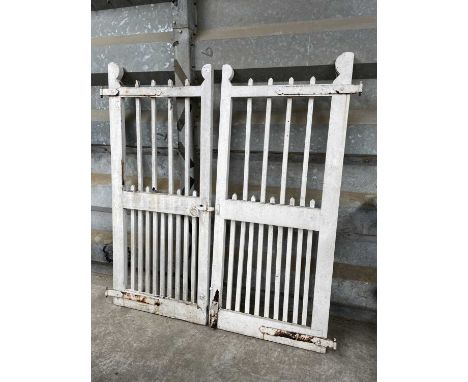 Pair of antique white painted gates, 77cm wide x 174cm highEach gate is actually 76cm wide, the hinges stick out another 6cm.