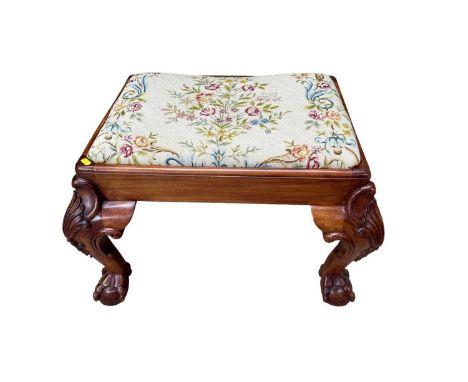 Georgian style dressing stool with drop-in tapestry seat on carved cabriole legs and claw and ball feet