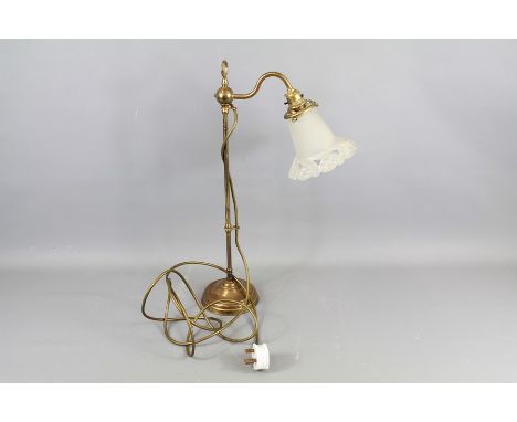 An Edwardian-Style Brass Lamp Stand, The stand with telescopic adjuster and a clear glass shade, approx 53 cms