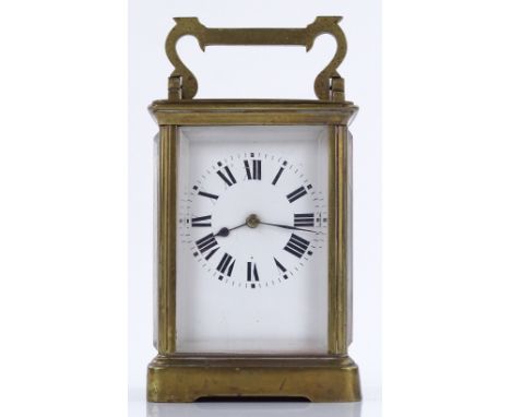 A French 8-day brass carriage clock with striking movement, case height 13cm