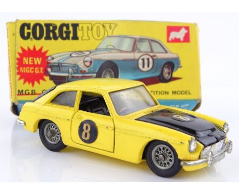 A boxed Corgi Toys MGC GT Competition model car, MGB GT on box overprinted with new MGC, no. 345