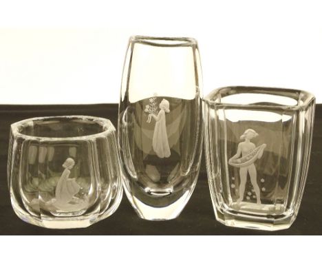 3 Orrefors vases by Sven Palmqvist, largest height 21cm (3)
