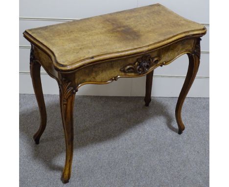 Victorian carved walnut fold over card table