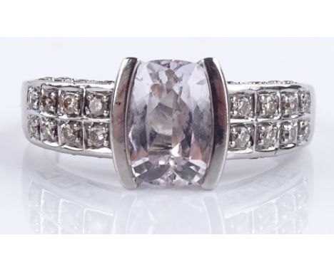 A 9ct white gold quartz and diamond ring, size N, 4.2g