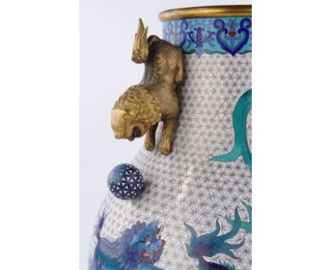 A large Chinese cloisonne enamel vase with Dog of Fo and Ball designs, seal mark under base, height 53cm