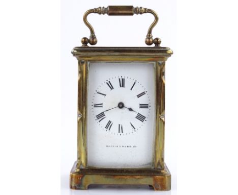 A Mappin & Webb French brass cased carriage clock, case height 11cm, original leather travelling case