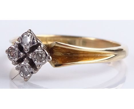 An 18ct gold 4-stone diamond dress ring, setting height 8mm, size M, 3.6g