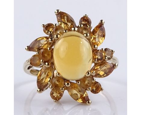 A 9ct gold citrine cluster dress ring, setting height 19.3mm, size Q, 3.6g