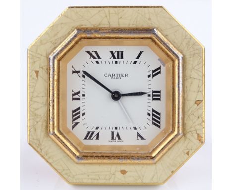 A Cartier 8-day travelling alarm clock, case height 7.5cm
