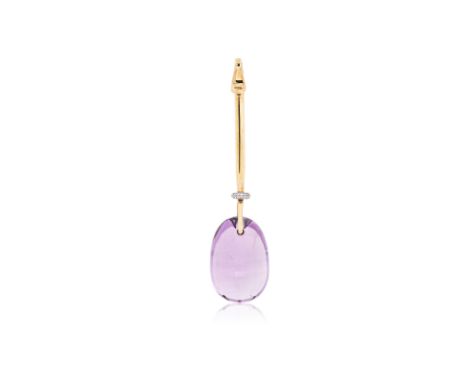 AN AMETHYST AND DIAMOND 'DEW DROP' PENDANT BY GEORG JENSEN Featuring a cabochon drop amethyst weighing approximately 30.0 Cts