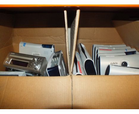 TWO BOXES OF ELECTRICALS TO INCLUDE DVD PLAYER, SATELLITE BOXES, DISTRIBUTION AMPLIFIER ETC
