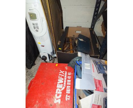 A QUANTITY OF HAND TOOLS, SOCKET SET, ELECTRIC HEATER ETC