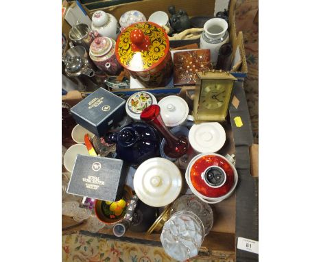 TWO TRAYS OF ASSORTED ITEMS TO INCLUDE ROYAL WORCESTER, DECANTER, WADE ETC