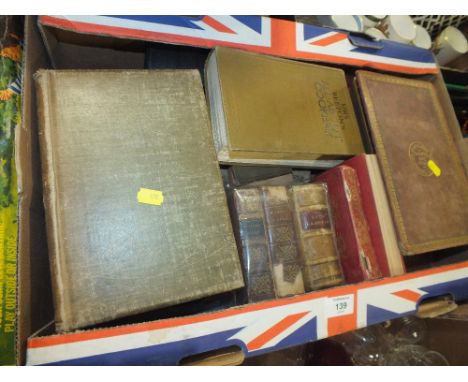 A TRAY OF ANTIQUE &amp; VINTAGE BOOKS TO INC ROBINSON CRUSOE, DICKENS ETC
