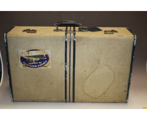 A VINTAGE SUITCASE BEARING A 'CUNARD WHITE STAR' STICKER