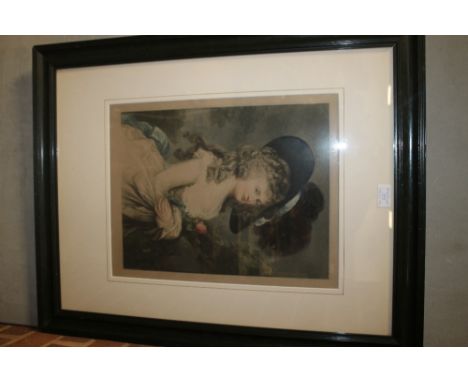 OVAL PORTRAIT OF A LADY TOGETHER WITH A LARGE FRAMED AND GLAZED PRINT OF A LADY IN PERIOD COSTUME (2)