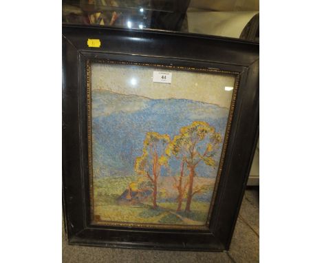 A VINTAGE FRAMED AND GLAZED OIL ON CANVAS DEPICTING TREES 