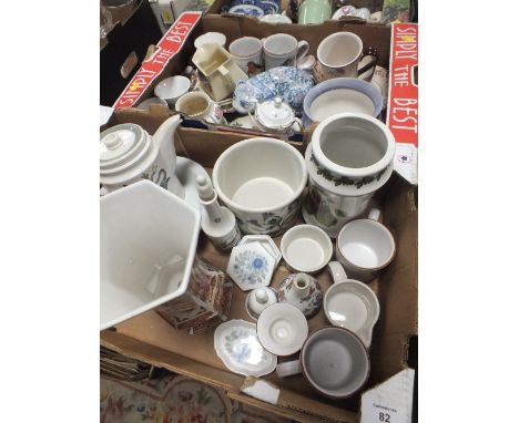 TWO TRAYS OF CERAMICS AND CHINA TO INCLUDE PORTMEIRION  ROYAL WORCESTER WEDGWOOD ETC