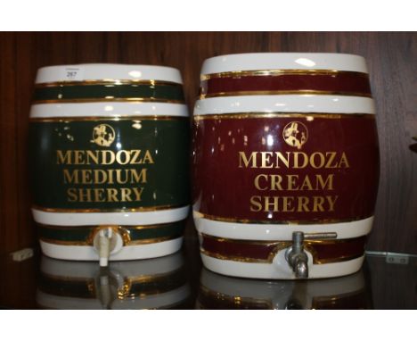 TWO CERAMIC MENDOZA SHERRY BARRELS  