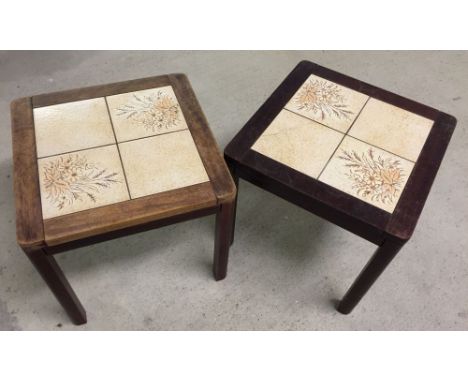 A pair of tile top square coffee/sidetables. 39 x 39cm.