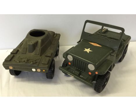 2 c1960-70s Action Man vehicles. Cherilea Armoured Car and Hasbro Jeep 1975.