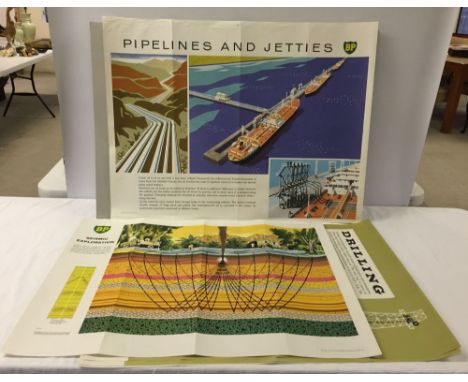 A collection of c1960s BP wall posters on mining, oil and seismic exploration.