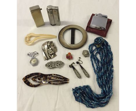 A small box of mixed items to include an IMCO G11 Austrian lighter, 2 other lighters and costume jewellery.