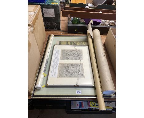 A framed and mounted coloured engraving 'Acklam in Cleveland in the County of York', 55cm x 65cm overall and other coloured e