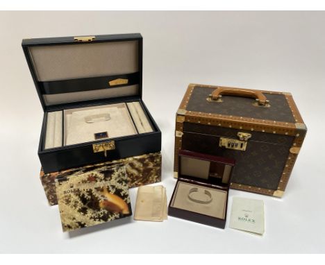 A Louis Vuitton style jewellery box, measuring 20cm x 30cm x 22cm and various other designer style boxes