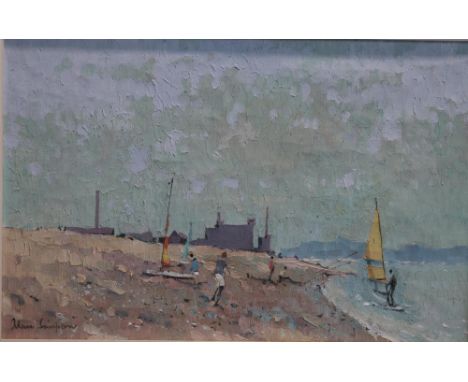 Alan Simpson, oil on canvas, A Continental fishing scene of Impressionist style, signed, framed, 28cm x 44cm and 43cm x 60cm 