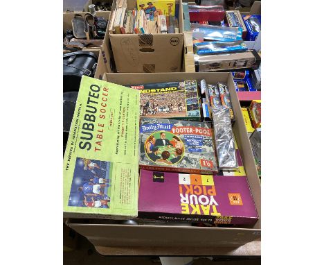 A large box of vintage boxed games, including Subbuteo and a grand stand