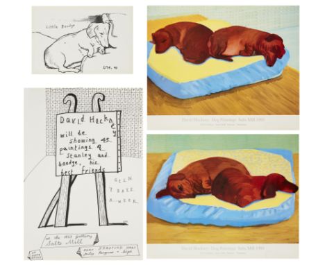 David Hockney OM CH RA,  British b.1937-  Little Boodge,1993, Dog 38, 1995; Dog 43, 1995; The Dog Show Exhibition Poster, 199