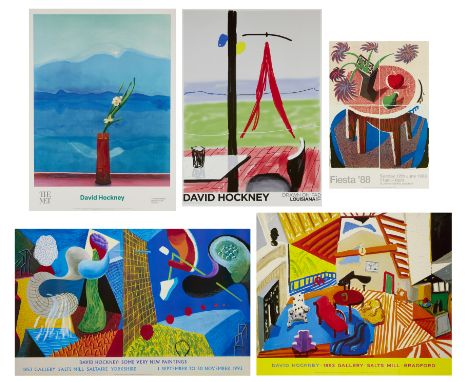 David Hockney OM CH RA,British b. 1937-Exhibition Poster (Fiesta), 1988; The Other Side, 1993 (poster); Mount Fuji (poster); 